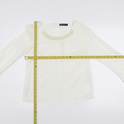 Rise Women’s Ivory Beaded Neck Long Sleeve Chiffon Blouse Size 8