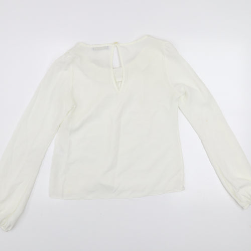 Rise Women’s Ivory Beaded Neck Long Sleeve Chiffon Blouse Size 8