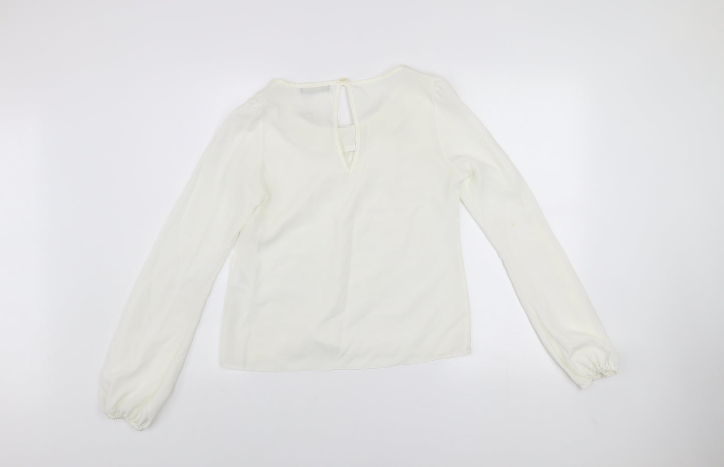 Rise Women’s Ivory Beaded Neck Long Sleeve Chiffon Blouse Size 8