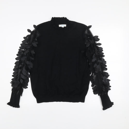 Blue Vanilla Womens Black High Neck Jumper UK S Puff Sleeve Pullover