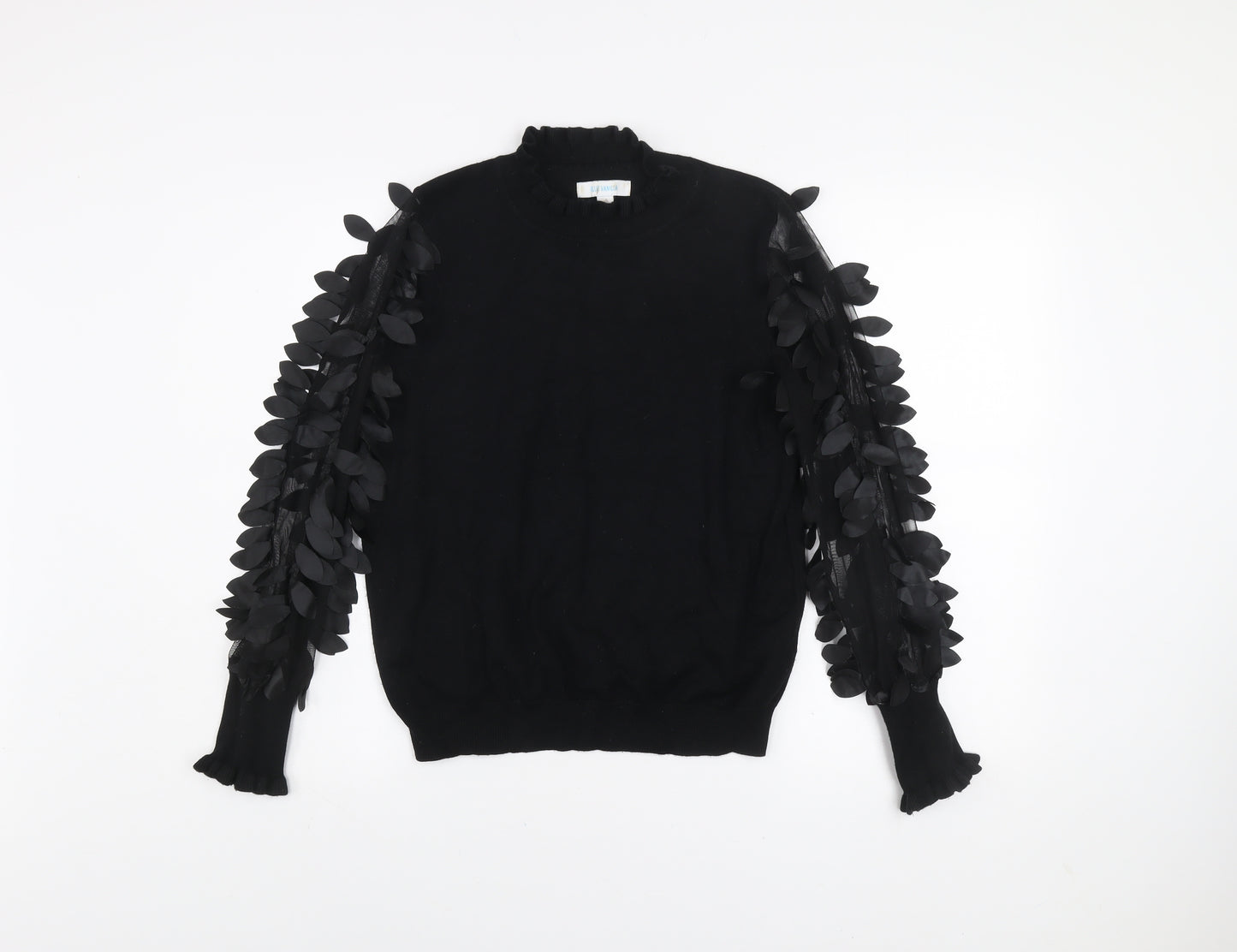 Blue Vanilla Womens Black High Neck Jumper UK S Puff Sleeve Pullover