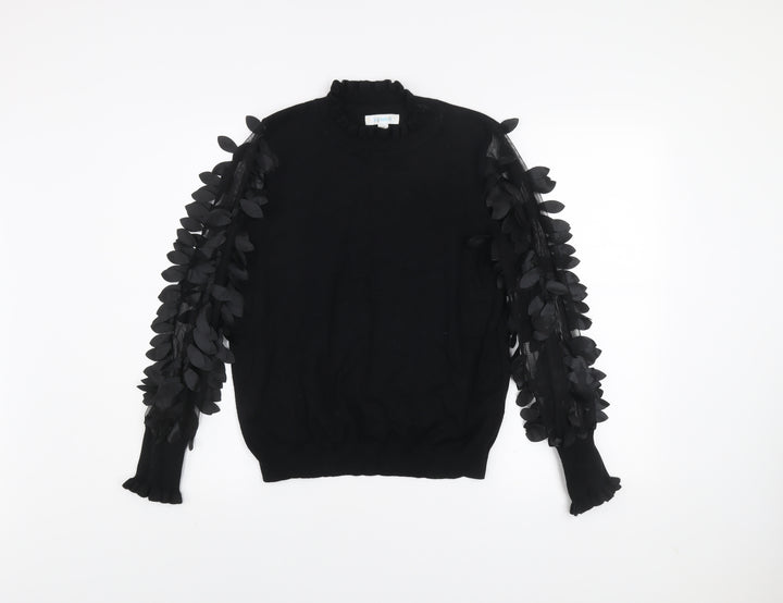 Blue Vanilla Womens Black High Neck Jumper UK S Puff Sleeve Pullover