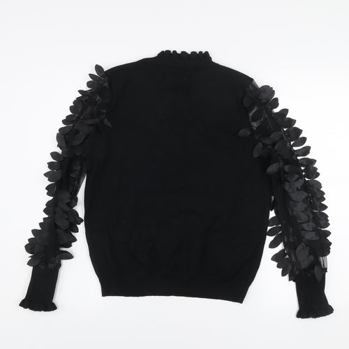 Blue Vanilla Womens Black High Neck Jumper UK S Puff Sleeve Pullover