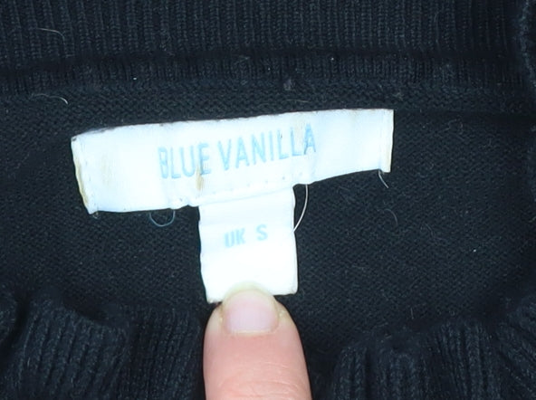 Blue Vanilla Womens Black High Neck Jumper UK S Puff Sleeve Pullover