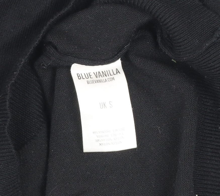Blue Vanilla Womens Black High Neck Jumper UK S Puff Sleeve Pullover