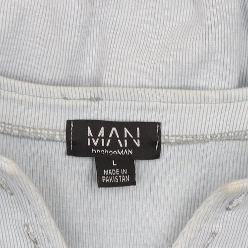 boohooMAN Men's Blue V-Neck Graphic Sweatshirt Size L Relaxed Fit