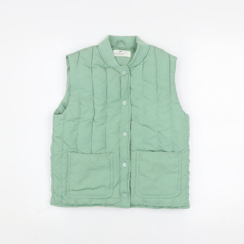 H&M Girls Green Quilted Padded Waistcoat 6-7 Years Sleeveless Lightweight