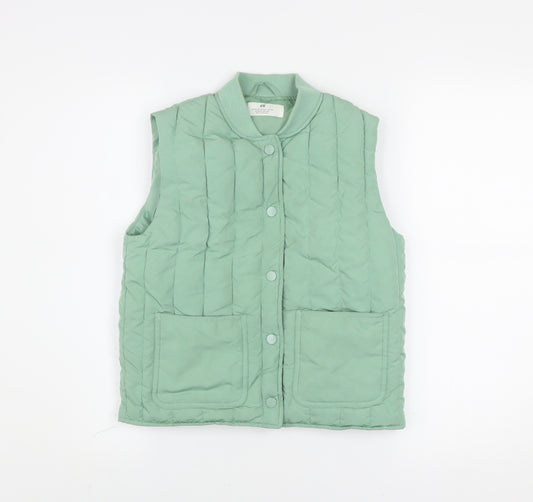 H&M Girls Green Quilted Padded Waistcoat 6-7 Years Sleeveless Lightweight