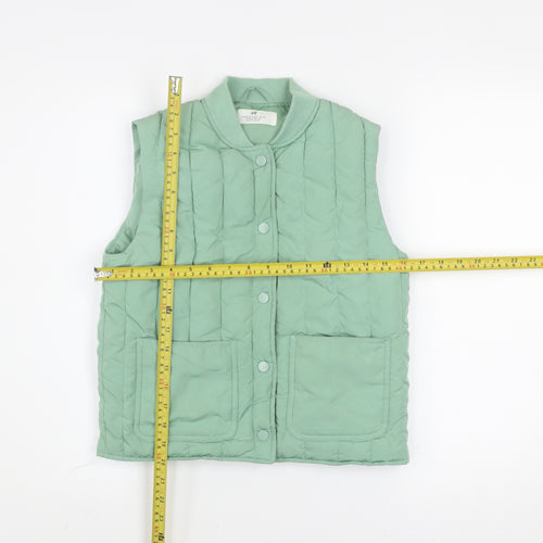 H&M Girls Green Quilted Padded Waistcoat 6-7 Years Sleeveless Lightweight