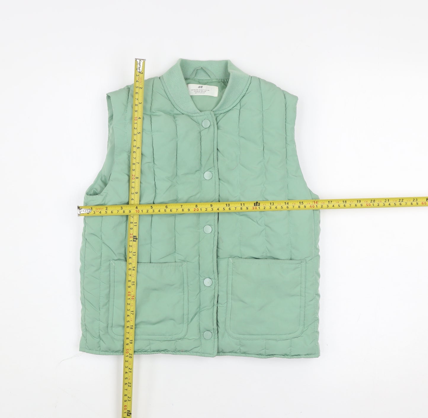 H&M Girls Green Quilted Padded Waistcoat 6-7 Years Sleeveless Lightweight