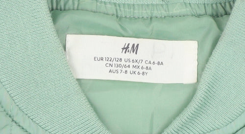 H&M Girls Green Quilted Padded Waistcoat 6-7 Years Sleeveless Lightweight