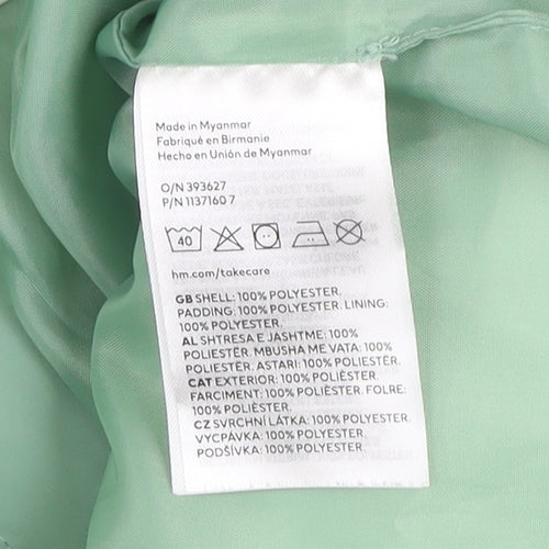 H&M Girls Green Quilted Padded Waistcoat 6-7 Years Sleeveless Lightweight