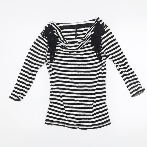 Karen Millen Women’s Black White Striped Cowl Neck Long Sleeve T-Shirt Size 8