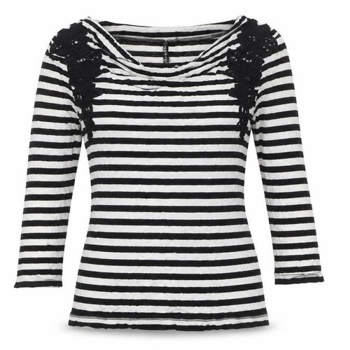 Karen Millen Women’s Black White Striped Cowl Neck Long Sleeve T-Shirt Size 8