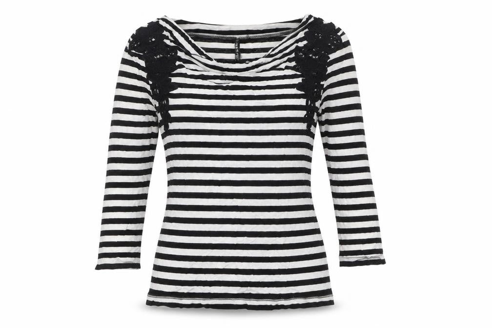 Karen Millen Women’s Black White Striped Cowl Neck Long Sleeve T-Shirt Size 8