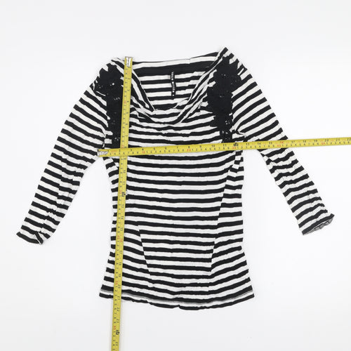 Karen Millen Women’s Black White Striped Cowl Neck Long Sleeve T-Shirt Size 8
