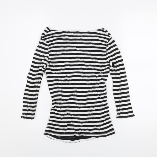 Karen Millen Women’s Black White Striped Cowl Neck Long Sleeve T-Shirt Size 8