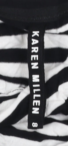 Karen Millen Women’s Black White Striped Cowl Neck Long Sleeve T-Shirt Size 8