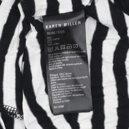 Karen Millen Women’s Black White Striped Cowl Neck Long Sleeve T-Shirt Size 8