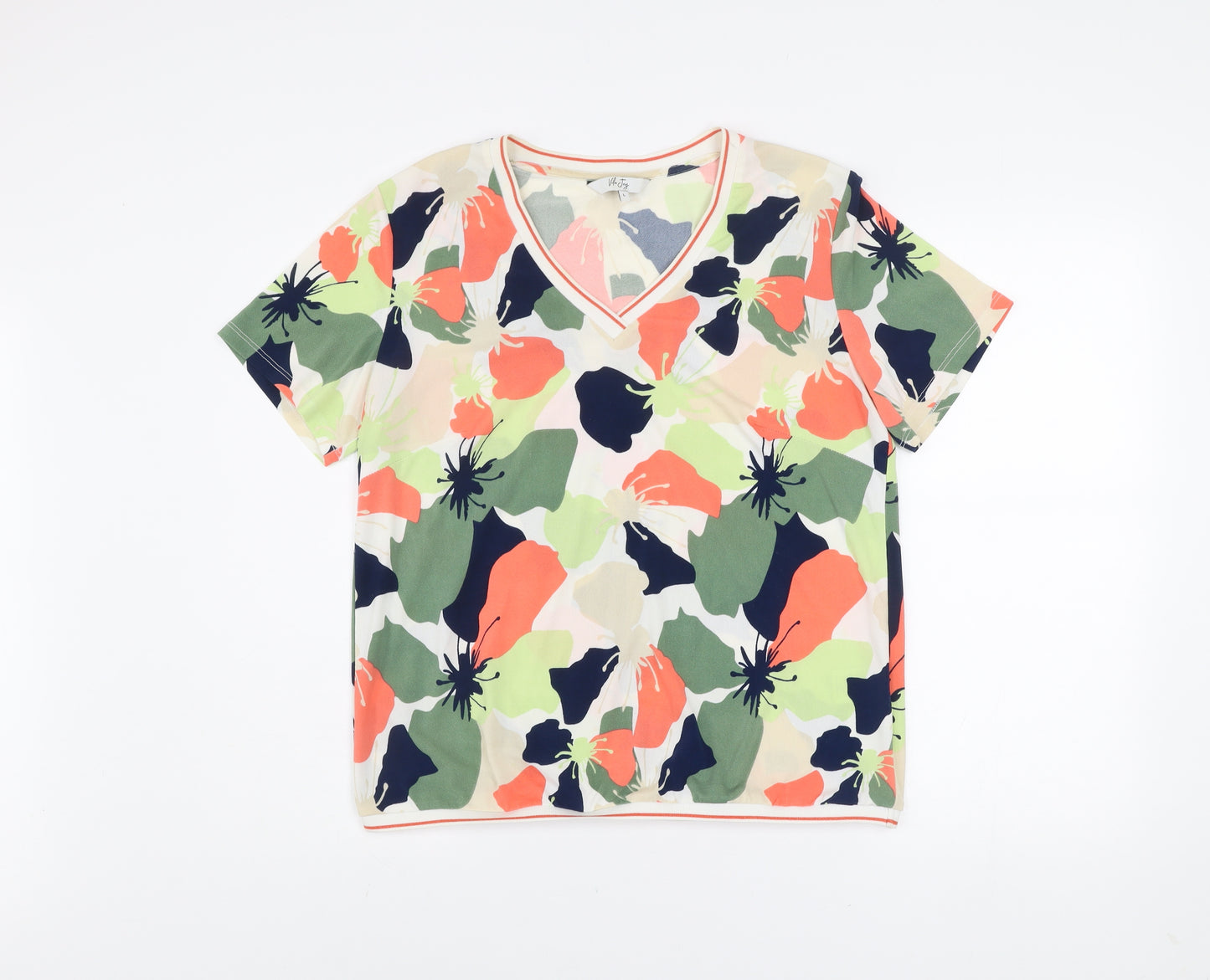 Vila Joy Women's Multicoloured Floral V-Neck Short Sleeve T-Shirt L