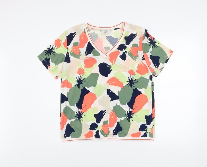 Vila Joy Women's Multicoloured Floral V-Neck Short Sleeve T-Shirt L