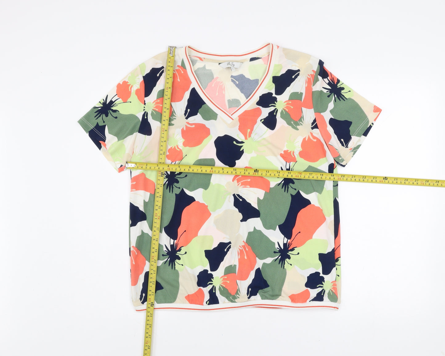 Vila Joy Women's Multicoloured Floral V-Neck Short Sleeve T-Shirt L