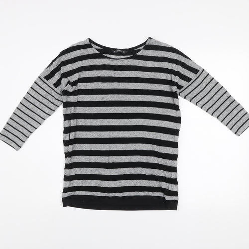 Dunnes Women’s Grey Black Striped 3/4 Sleeve Pullover Jumper Size 8