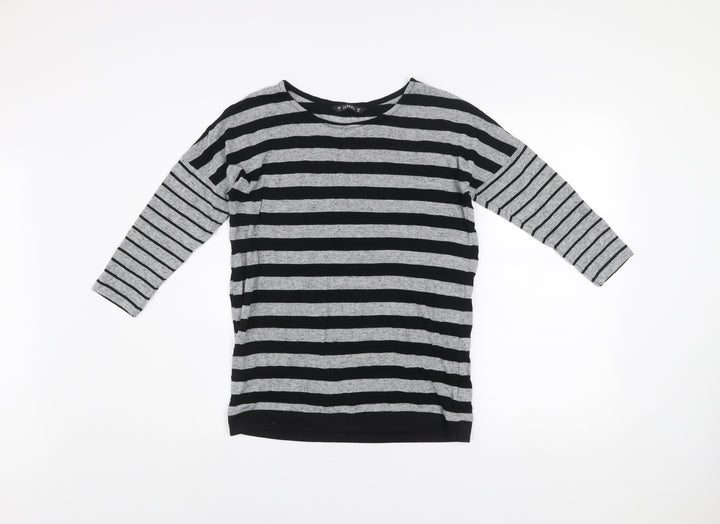 Dunnes Women’s Grey Black Striped 3/4 Sleeve Pullover Jumper Size 8