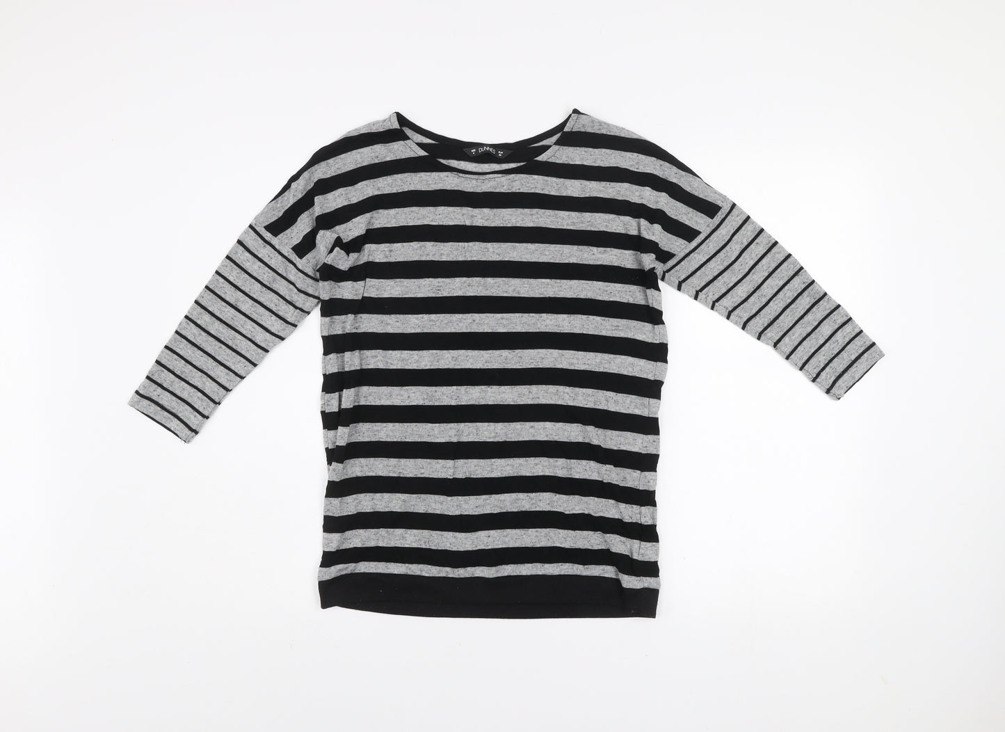 Dunnes Women’s Grey Black Striped 3/4 Sleeve Pullover Jumper Size 8
