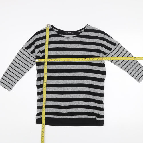 Dunnes Women’s Grey Black Striped 3/4 Sleeve Pullover Jumper Size 8