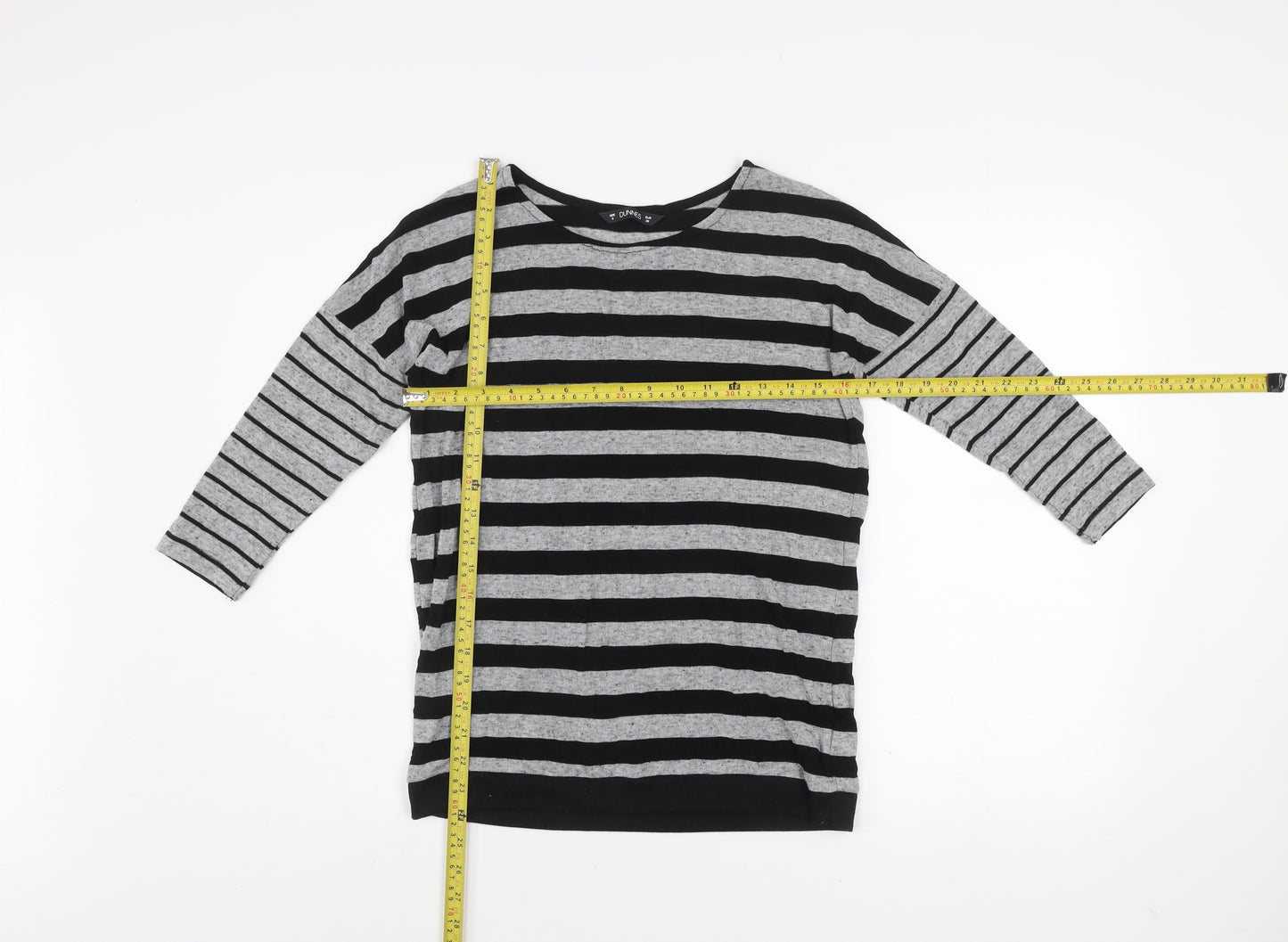 Dunnes Women’s Grey Black Striped 3/4 Sleeve Pullover Jumper Size 8