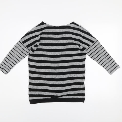 Dunnes Women’s Grey Black Striped 3/4 Sleeve Pullover Jumper Size 8