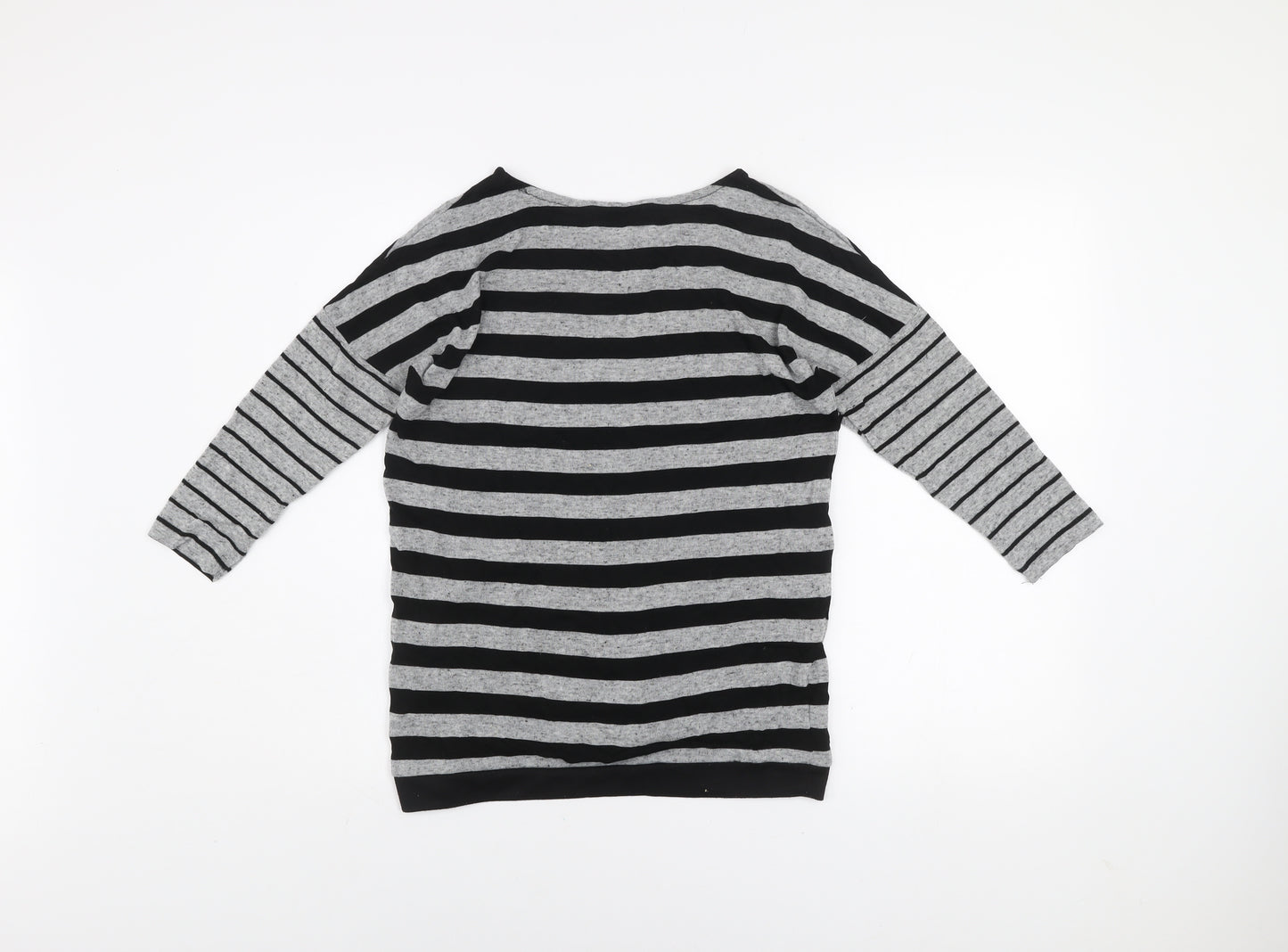 Dunnes Women’s Grey Black Striped 3/4 Sleeve Pullover Jumper Size 8
