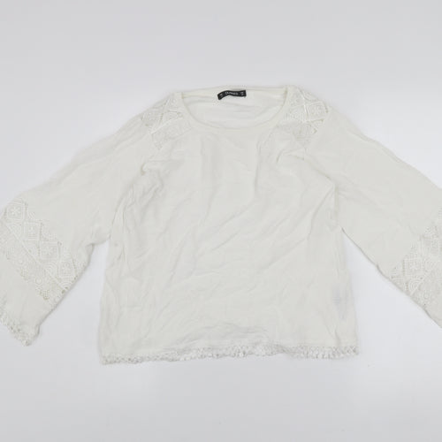 Dunnes Women White Lace Bell Sleeve Pullover Jumper Size 10