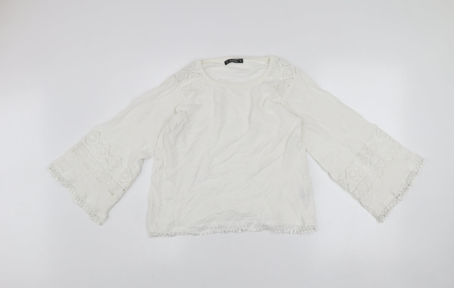Dunnes Women White Lace Bell Sleeve Pullover Jumper Size 10