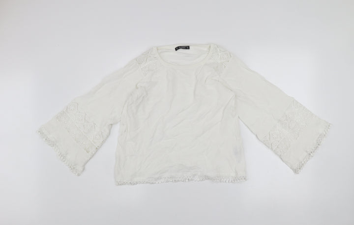 Dunnes Women White Lace Bell Sleeve Pullover Jumper Size 10