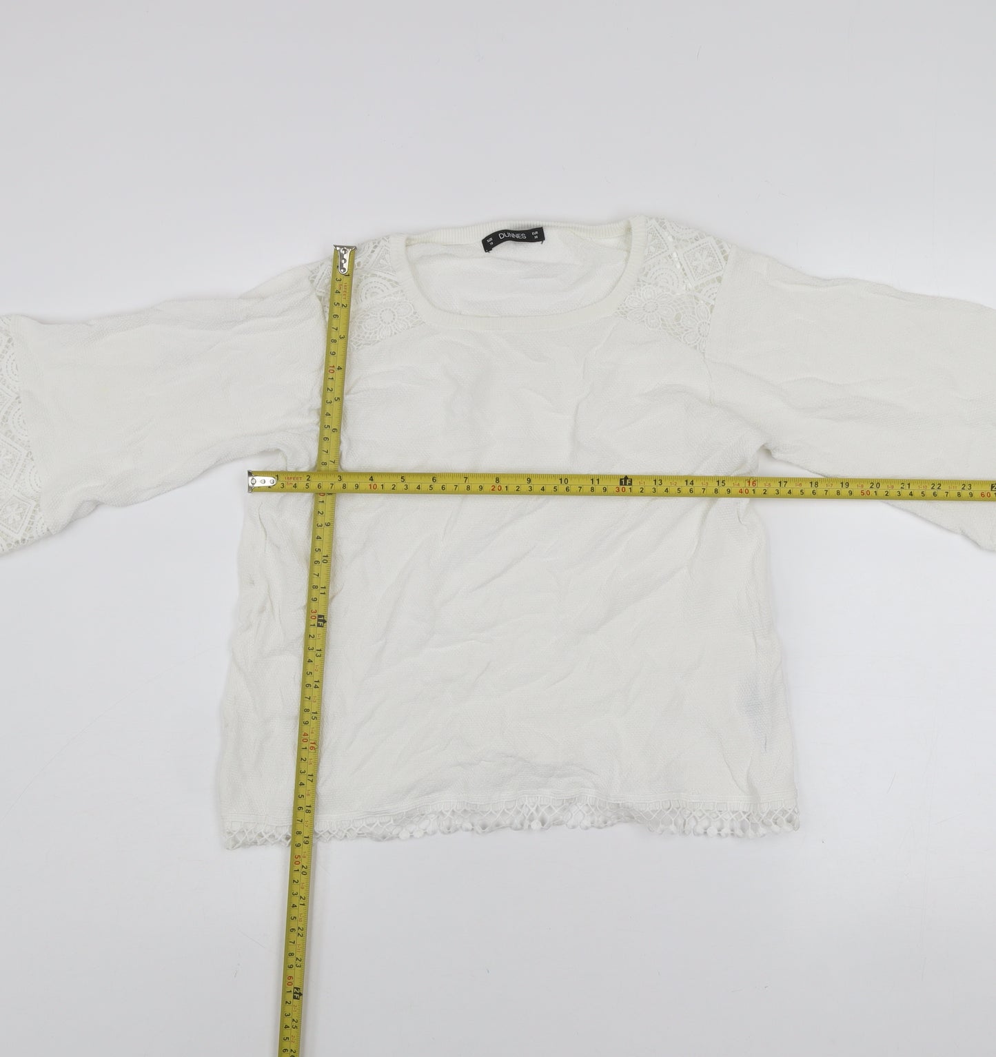 Dunnes Women White Lace Bell Sleeve Pullover Jumper Size 10
