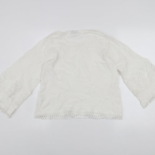 Dunnes Women White Lace Bell Sleeve Pullover Jumper Size 10