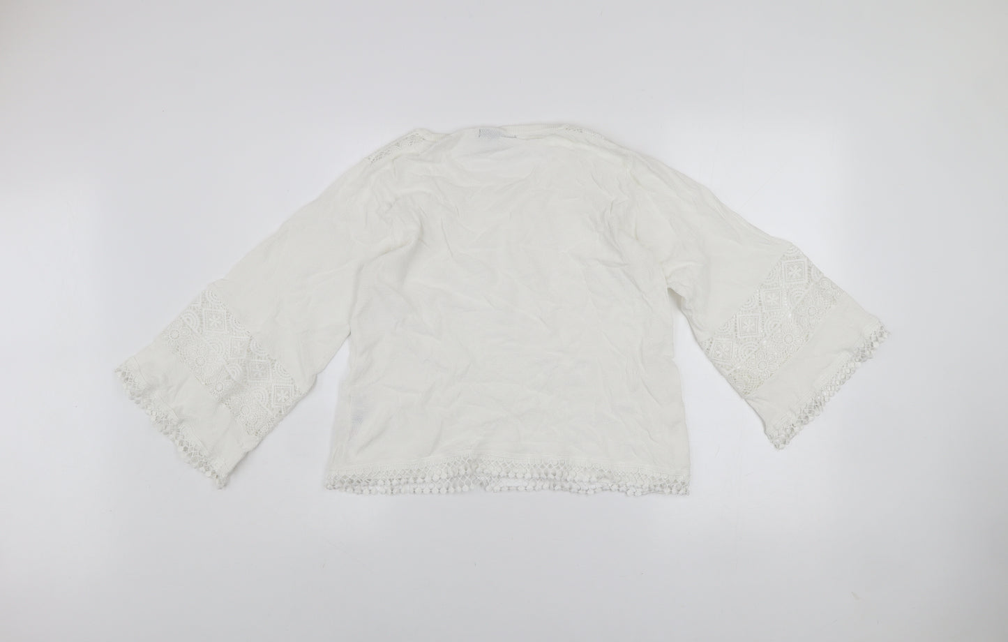 Dunnes Women White Lace Bell Sleeve Pullover Jumper Size 10