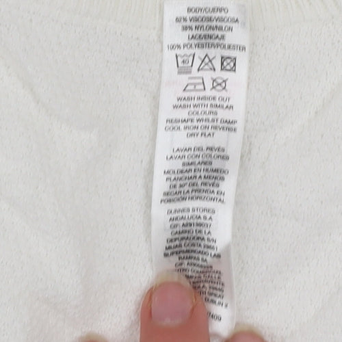 Dunnes Women White Lace Bell Sleeve Pullover Jumper Size 10