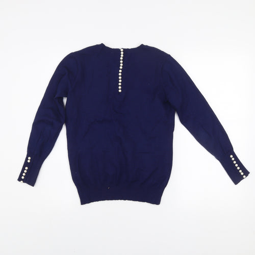 Savida Women’s Navy Blue Crew Neck Long Sleeve Pullover Jumper Size 10