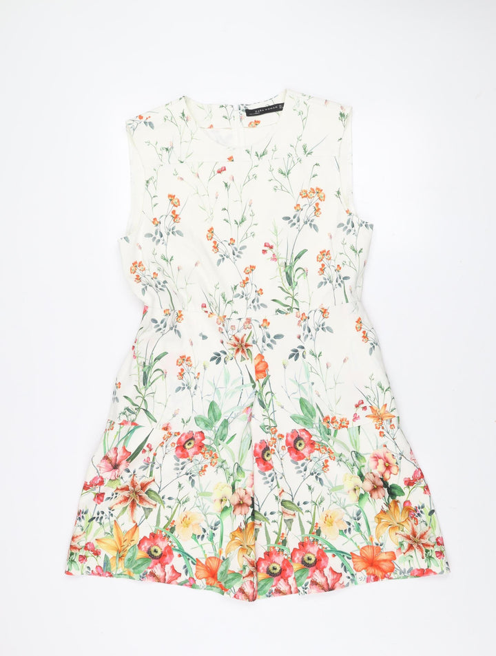 Zara Woman Floral A-Line Sleeveless Short Dress Size 14