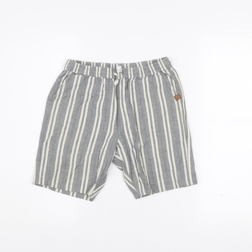 Next Boys Grey Striped Cotton Chino Shorts 11 Years Elastic Waist Summer