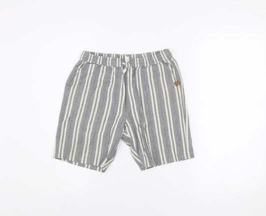 Next Boys Grey Striped Cotton Chino Shorts 11 Years Elastic Waist Summer