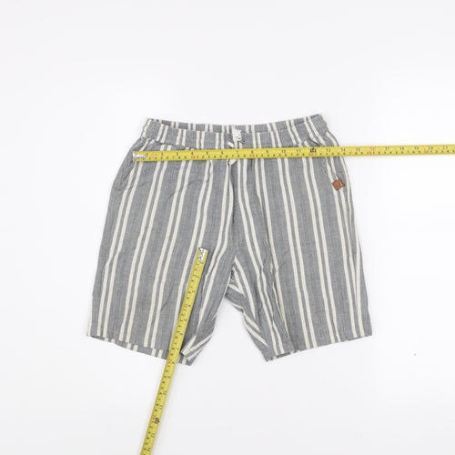 Next Boys Grey Striped Cotton Chino Shorts 11 Years Elastic Waist Summer
