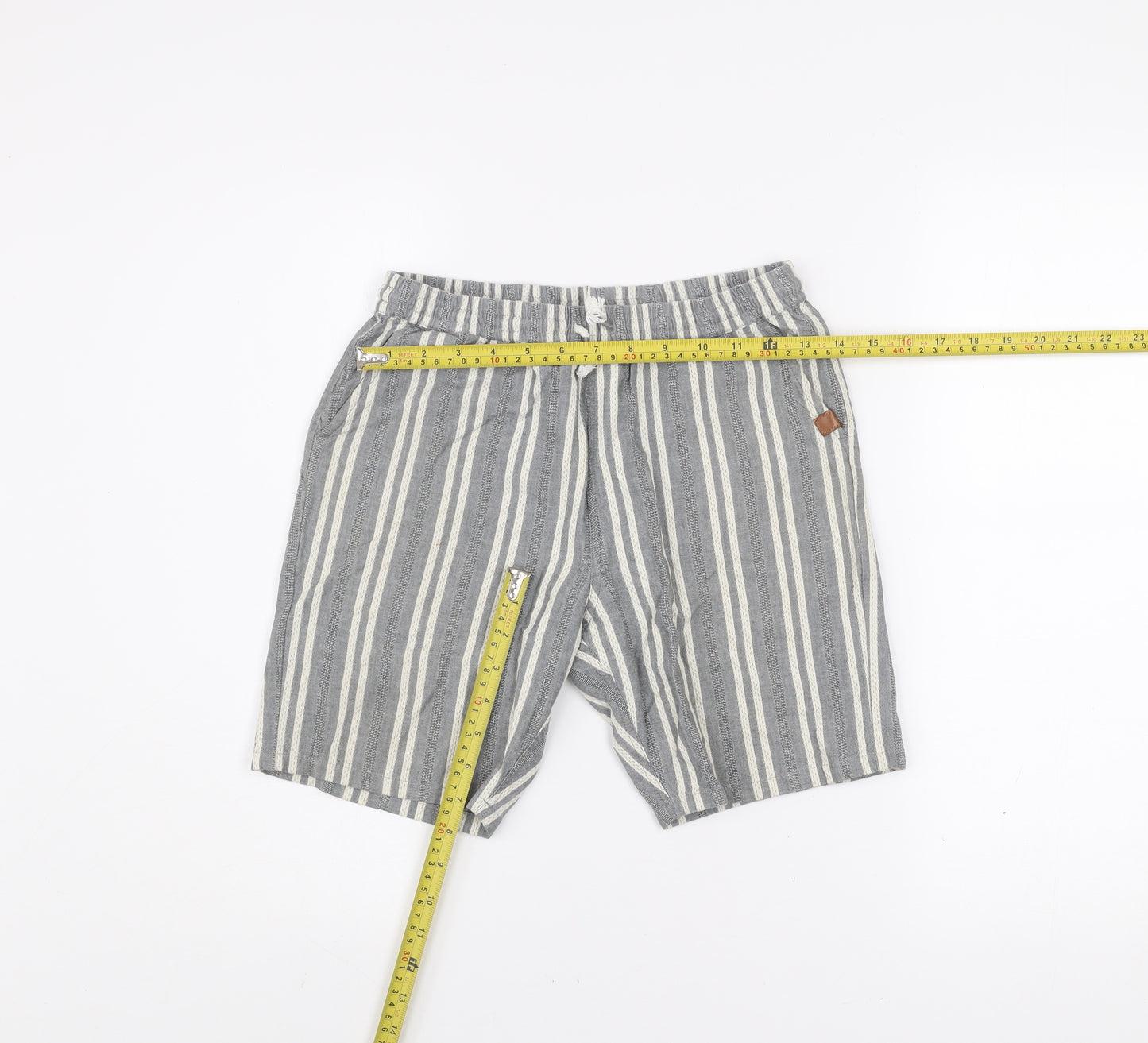 Next Boys Grey Striped Cotton Chino Shorts 11 Years Elastic Waist Summer