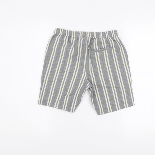 Next Boys Grey Striped Cotton Chino Shorts 11 Years Elastic Waist Summer
