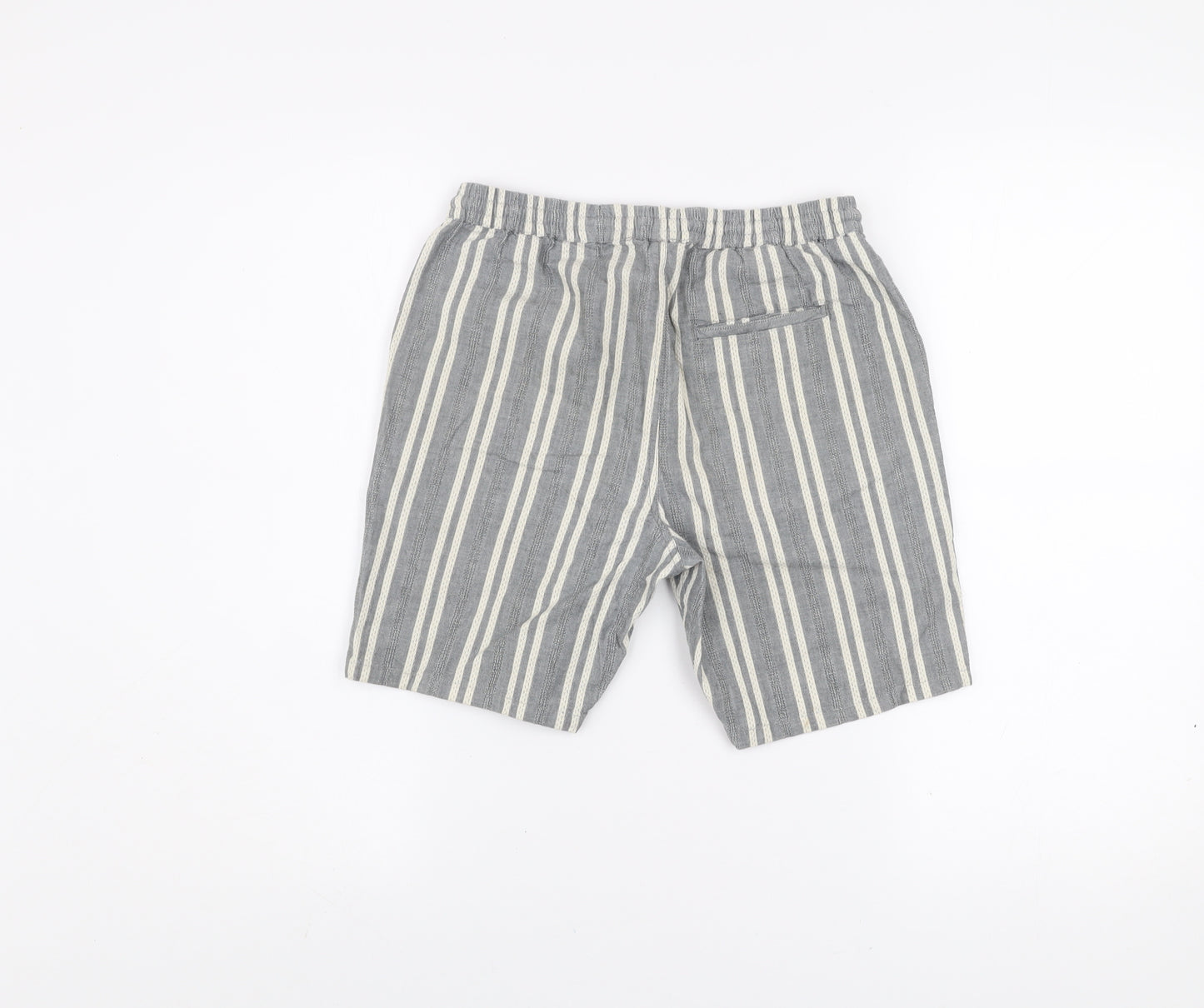 Next Boys Grey Striped Cotton Chino Shorts 11 Years Elastic Waist Summer