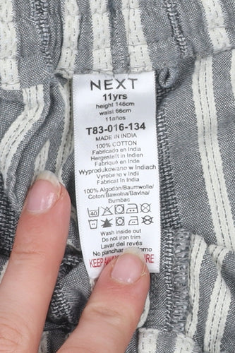 Next Boys Grey Striped Cotton Chino Shorts 11 Years Elastic Waist Summer