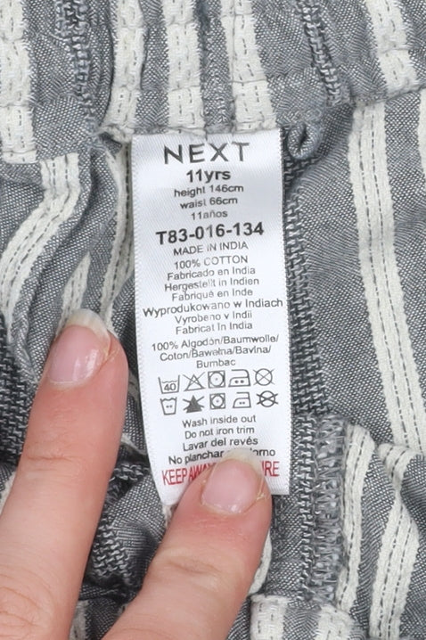 Next Boys Grey Striped Cotton Chino Shorts 11 Years Elastic Waist Summer